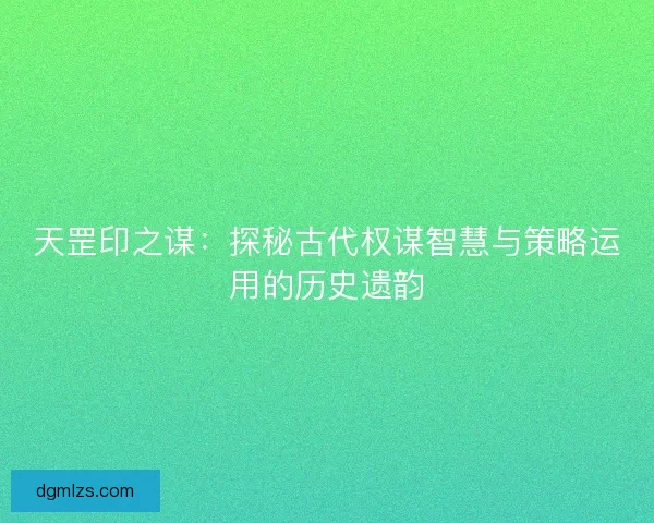 天罡印之谋：探秘古代权谋智慧与策略运用的历史遗韵